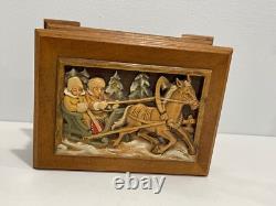 Vintage Reuge Switzwerland Music Box in German Kuno Bierling Wood Carved Box