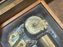 Vintage Reuge Switzwerland Music Box in German Kuno Bierling Wood Carved Box