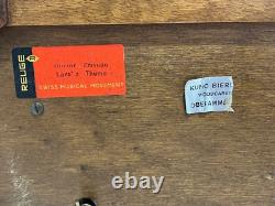 Vintage Reuge Switzwerland Music Box in German Kuno Bierling Wood Carved Box