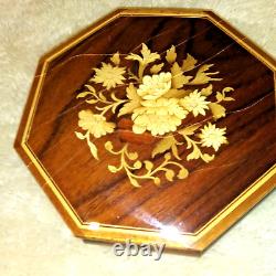 Vintage Reuge Wood Inlaid Italian Sorrento Floral Music Jewelry Box Italy