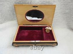 Vintage Reuge Wood Inlay Music Box with dancing ballerina