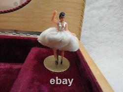 Vintage Reuge Wood Inlay Music Box with dancing ballerina