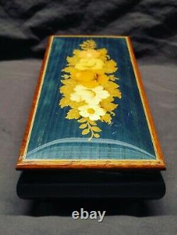 Vintage Reuge Wood Inlay Swiss Music Box + Key Plays Send In The Clowns Italy