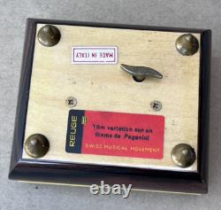 Vintage Reuge Wood Muisc Box Flower Paganini Theme Swiss Made in Italy 19 Note