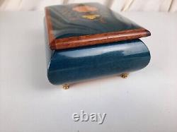 Vintage Reuge Wooden Footed Floral Inlay Music Jewelry Trinket Box Sainte Croix