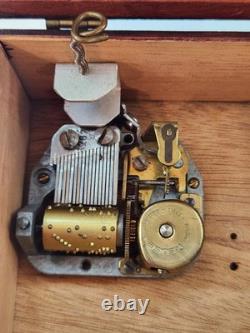 Vintage Reuge Wooden Swiss Music Box Handmade Hand Carved Plays Perfect