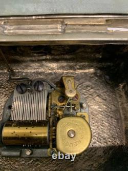 Vintage Reuge music box saint croix switzerland Sliver Tone Metal Case