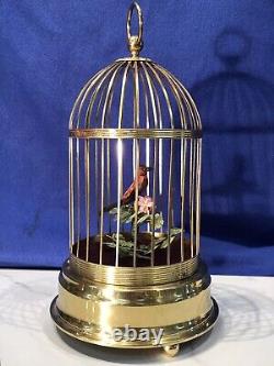 Vintage SWISS, Brass Cage Singing Automaton Birds Music Box, Key Wound