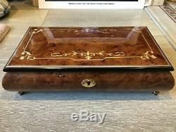 Vintage Sorrento Large Italian Inlaid Wood Jewelry Music Box withKey, 10 1/2 x 6
