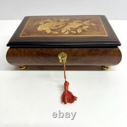 Vintage Sorrento Reuge Musical Jewelry Box Marquetry Wooden Inlay Works 2 Songs