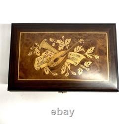 Vintage Sorrento Reuge Musical Jewelry Box Marquetry Wooden Inlay Works 2 Songs