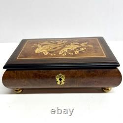 Vintage Sorrento Reuge Musical Jewelry Box Marquetry Wooden Inlay Works 2 Songs