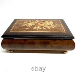 Vintage Sorrento Reuge Musical Jewelry Box Marquetry Wooden Inlay Works 2 Songs