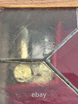 Vintage Stained Glass Lid Reuge Music Box Switzerland Key Wind Keepsake Wood