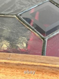 Vintage Stained Glass Lid Reuge Music Box Switzerland Key Wind Keepsake Wood