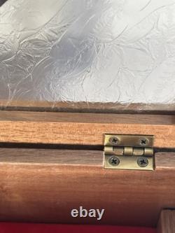 Vintage Stained Glass Lid Reuge Music Box Switzerland Key Wind Keepsake Wood