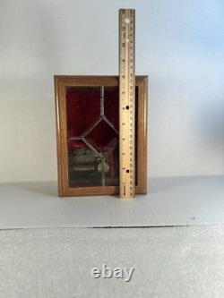 Vintage Stained Glass Lid Reuge Music Box Switzerland Key Wind Keepsake Wood