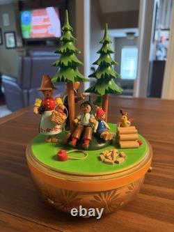 Vintage Steinbach Reuge Swiss Music Box Rotating Forest Family West Germany