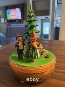 Vintage Steinbach Reuge Swiss Music Box Rotating Forest Family West Germany