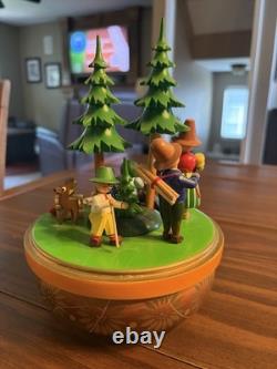 Vintage Steinbach Reuge Swiss Music Box Rotating Forest Family West Germany