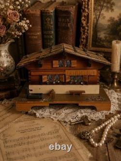 Vintage Swiss Chalet Reuge Music Box Wood Trinket Box Swiss Movement