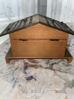 Vintage Swiss Chalet Reuge Music Box Wood Trinket Box Swiss Movement