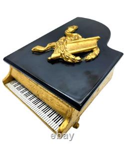 Vintage Swiss Gold Brass Music Box Thorens Reuge Grand Piano Bakelite Top Works