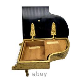 Vintage Swiss Gold Brass Music Box Thorens Reuge Grand Piano Bakelite Top Works