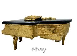 Vintage Swiss Gold Brass Music Box Thorens Reuge Grand Piano Bakelite Top Works