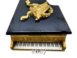 Vintage Swiss Gold Brass Music Box Thorens Reuge Grand Piano Bakelite Top Works