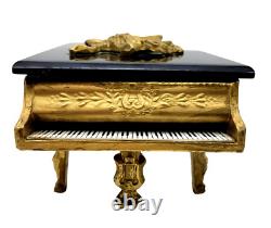 Vintage Swiss Gold Brass Music Box Thorens Reuge Grand Piano Bakelite Top Works