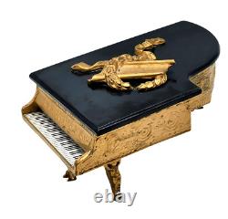 Vintage Swiss Gold Brass Music Box Thorens Reuge Grand Piano Bakelite Top Works