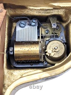 Vintage Swiss Gold Brass Music Box Thorens Reuge Grand Piano Bakelite Top Works