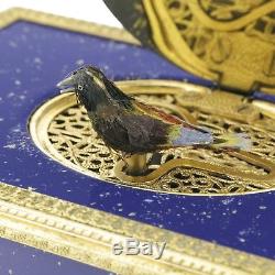 Vintage Swiss Made REUGE Lapis Lazuli Signing Music Bird Box, Ref. 1474, 1980s