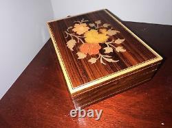 Vintage Swiss Music Box Reuge Sainte Croix Flowers wooden Music Box 1990's