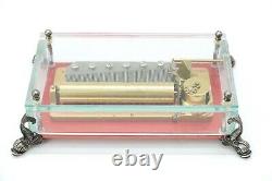 Vintage Swiss Reuge 72 3 Song Music Box Glass Case RARE SILVER DOLPHIN LEGS 9