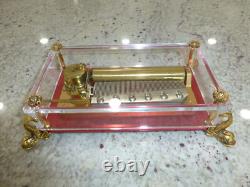 Vintage Swiss Reuge 72 Music Box Clear Acrylic Case Dolphin Legs