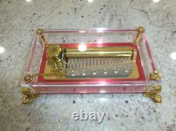 Vintage Swiss Reuge 72 Music Box Clear Acrylic Case Dolphin Legs
