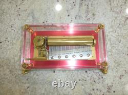 Vintage Swiss Reuge 72 Music Box Clear Acrylic Case Dolphin Legs
