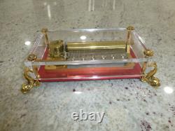 Vintage Swiss Reuge 72 Music Box Clear Acrylic Case Dolphin Legs