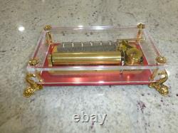 Vintage Swiss Reuge 72 Music Box Clear Acrylic Case Dolphin Legs