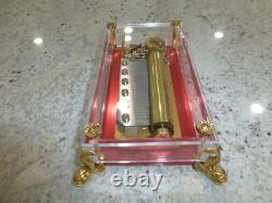 Vintage Swiss Reuge 72 Music Box Clear Acrylic Case Dolphin Legs