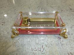 Vintage Swiss Reuge 72 Music Box Clear Acrylic Case Dolphin Legs