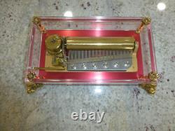 Vintage Swiss Reuge 72 Music Box Clear Acrylic Case Dolphin Legs