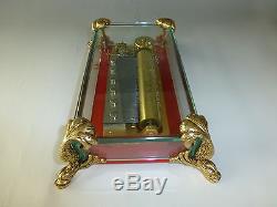 Vintage Swiss Reuge 72 Music Box, Crystal Clear Glass Case Large Dolphin Legs