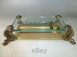 Vintage Swiss Reuge 72 Music Box, Crystal Clear Glass Case Large Dolphin Legs
