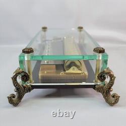 Vintage Swiss Reuge 72 Music Box Crystal Clear Glass Case with Dolphin Legs