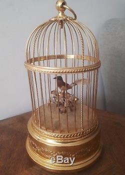 Vintage Swiss Reuge Automated Singing Whistling Bird Clockwork Music Box Cage