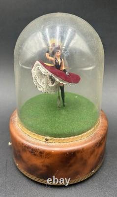 Vintage Swiss Reuge Dancing Ballerina Dome Music Box French Cancan Purple Dress