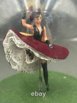 Vintage Swiss Reuge Dancing Ballerina Dome Music Box French Cancan Purple Dress